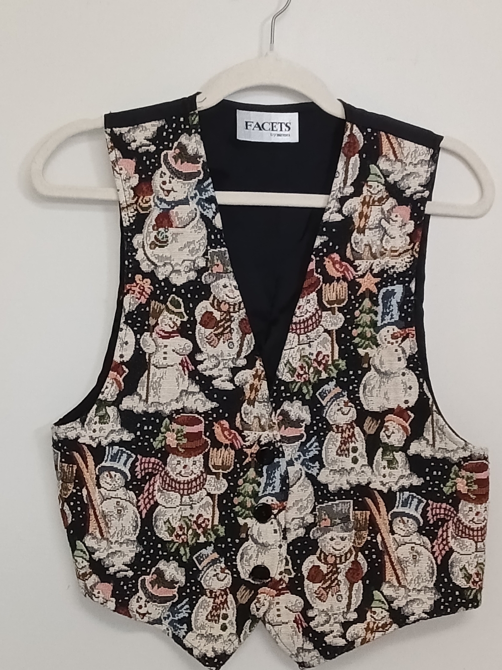 Facets Vintage Snowman Tapestry Woven Holiday Winter Vest Women's Small
